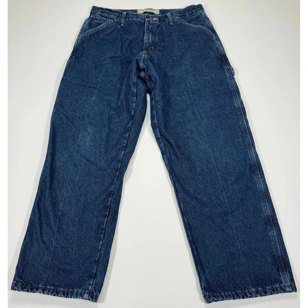 Wrangler Authentics Fleece Lined Carpenter Jeans Mens 32x29 Blue Winter Workwear